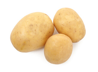 Fresh raw potatoes isolated on white, top view