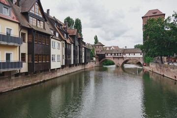 Weinstadel House, Hangman's Tower, and the Henkersteg, or Hangman's Bridge, in Nuremberg, Germany