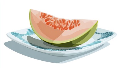 Cantaloupe slice on patterned plate