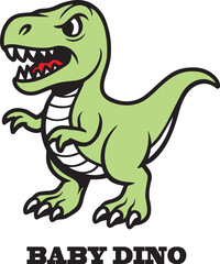 Cartoon green dinosaur with sharp teeth and claws prehistoric reptile