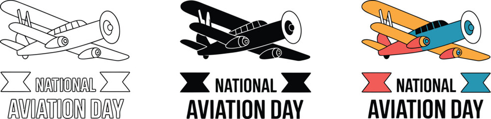 Celebrate Aviation Day with vintage biplane illustrations