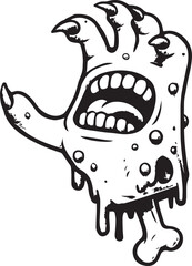 Grotesque monster hand with open mouth and bone scary horror