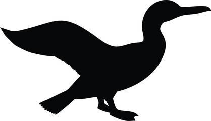 Black duck silhouette stands gracefully against a transparent backdrop in a striking vector