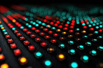 Flowing data stream on a digital circuit board with light trails and bokeh