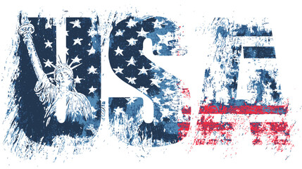Statue of Liberty in USA letters. Stars and stripes inside word design