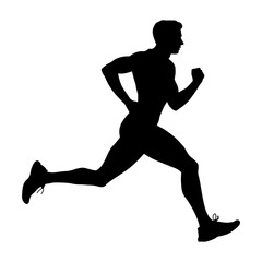 black silhouette of a running man or athlete without background