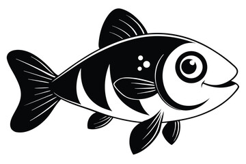 Black and white of a cute cartoon fish with big eyes