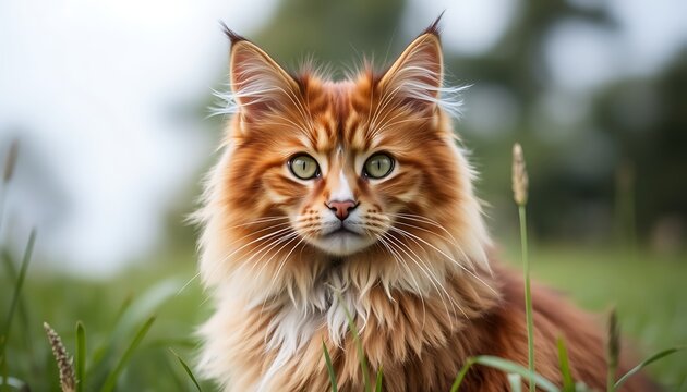 A cute happy birthday message from a fluffy ginger Maine Coon cat - Powered by Adobe