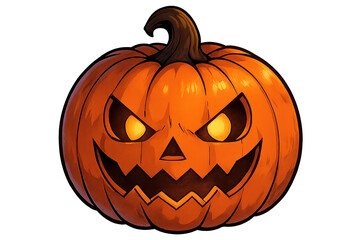 A lit halloween pumpkin, isolated against a transparent background