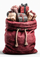Santa's bag with gifts on a white background.
