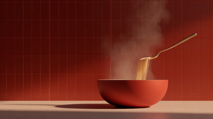 Modern Pasta Advertisement with Minimal Food Styling
