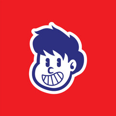 Cute cartoon boy face vector with winking eye and happy smile. Bold, modern, and perfect for children’s brand mascot, kids product label, or educational designs