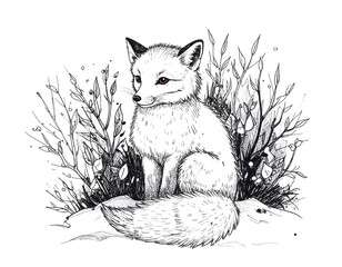 Cute arctic fox in floral setting
