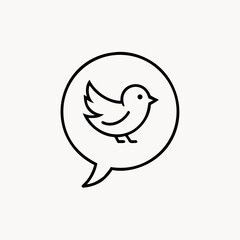 Minimalist black line art bird inside speech bubble