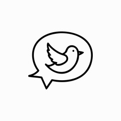 Minimal line art bird in speech bubble communication