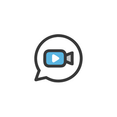 Video chat icon with play button communication technology