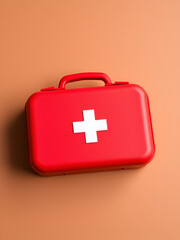 Fototapeta premium a red first aid case on a brown background