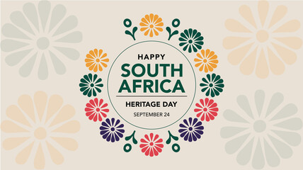 South Africa Heritage Day. Happy holiday. Celebrate culture and traditions of nation. South African flag. Poster with illustration. Pattern design