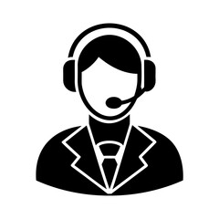 Customer Service Representative Icon Wearing Headphones and Suit with Tie