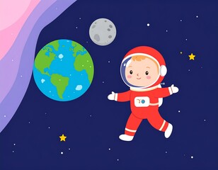 Cute astronaut child in space