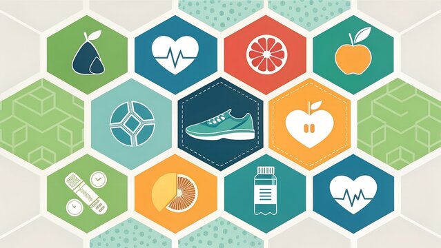 abstract hexagon pattern with health icons - Powered by Adobe