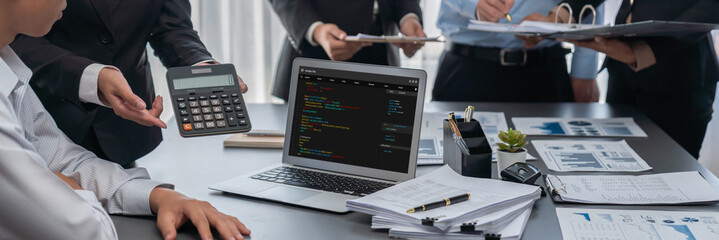 Software development programming on computer screen for brisk application and program coding