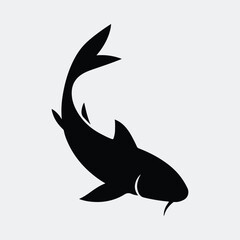 Silhouette koi fish swimming aquatic animal decorative vector illustration