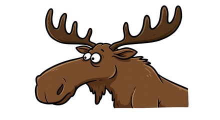 Cartoon moose head with antlers isolated on white background