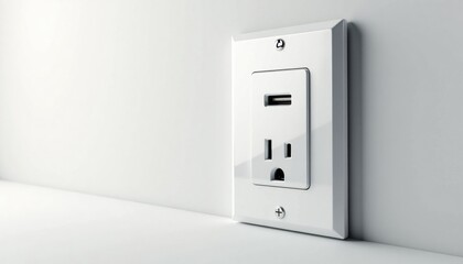 Modern electrical outlet with USB charging port on white wall  