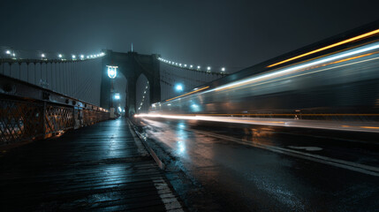 Brooklyn Bridge Side View with City Skyline
