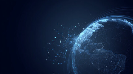 Obraz premium Digital Earth connection network glowing blue particles and lines globe