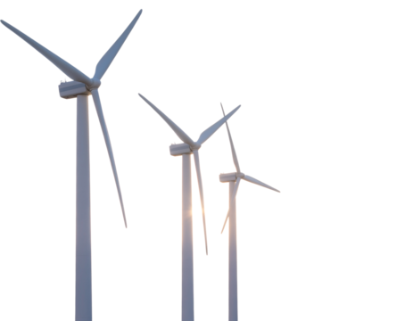 A Set of Wind Turbines Spinning in the Breeze Isolated on Transparent Background