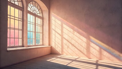 Obraz premium Sunlight through arched window casting geometric shadows