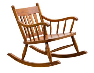 Classic Wooden Rocking Chair with Curved Arms, Side View, Isolated on Transparent Background