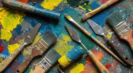 Obraz premium Art tools on colorful palette