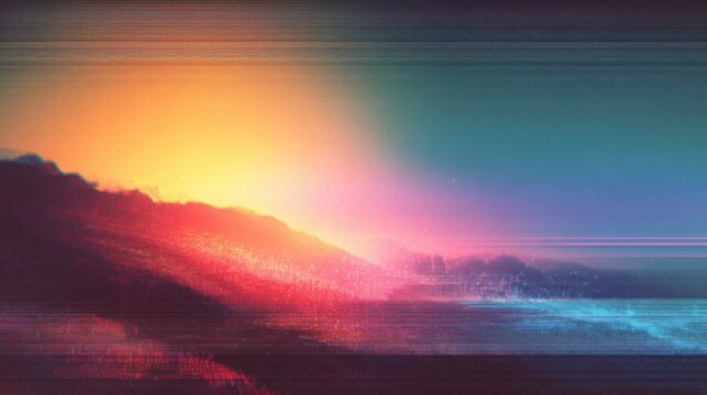 sunset glitch art landscape vibrant - Powered by Adobe