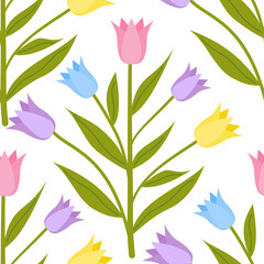 Seamless Pattern of Colorful Tulip Flowers