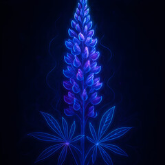 Tall Neon Lupine Flower with Glowing Outline