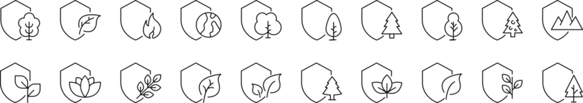 Environmental Protection Line Icon Set. Nature Conservation Outline Signs for Graphic and Web Design, Apps, Adverts, Various Cards