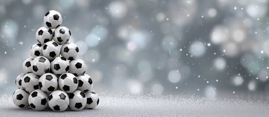 A Christmas tree made of soccer balls. The concept is perfect for displaying the sports Christmas or holiday season, and is ideal for promotions, banners and greeting cards aimed at sports fans.