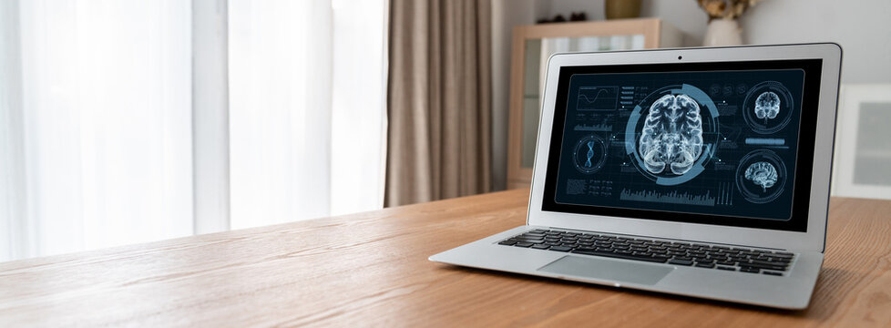 Medical science technology and futuristic healthcare virtual computer software analyze human health and diagnose disease for doctor data and medical research. brisk