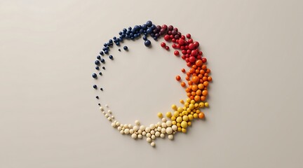 Colorful Spheres Arranged in a Circle on Neutral Background