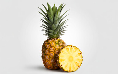 Pineapple Fruit with Slice on White Background tropical