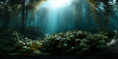 Obraz premium Underwater kelp forest hdr 360 degree panorama