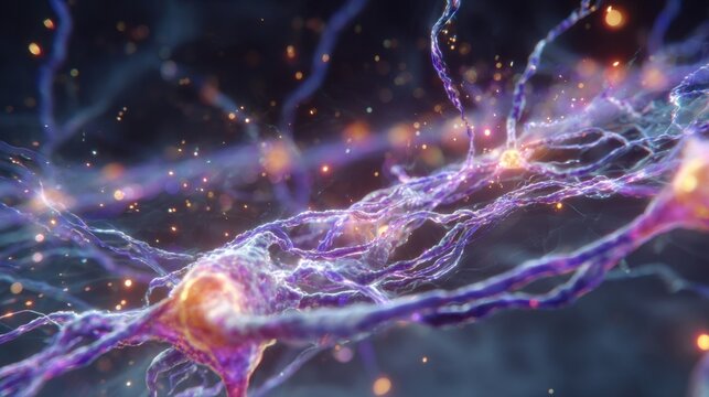 Futuristic digital rendering of synaptic boutons discharging vibrant neon chemical messengers into the intercellular space.