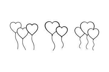 Love shape balloons set of line art vector illustration