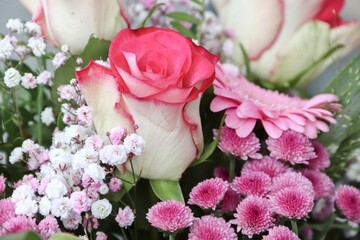 zweifarbige Rose in einem Blumenstrauß