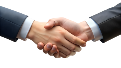 Two businessmen shaking hands, isolated on transparent background