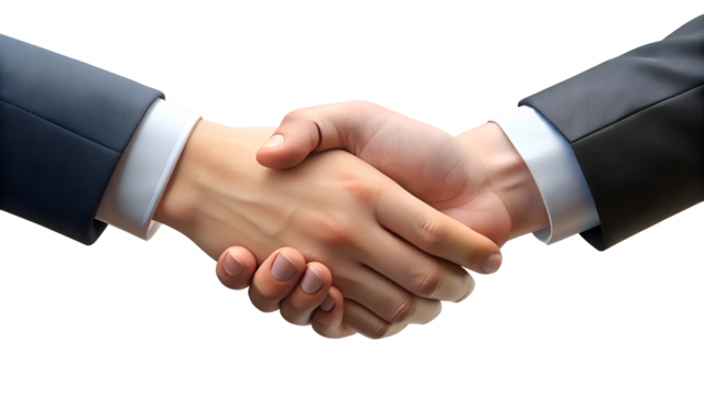 Two businessmen shaking hands, isolated on transparent background