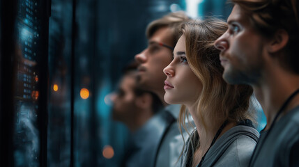 Team of IT Professionals Managing Servers in High-Tech Data Center